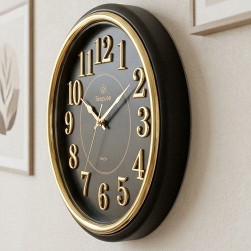 Seapose Royal Black Gold Wall Clock - Silent Sweep